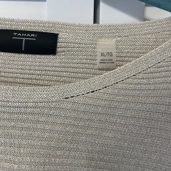 Tahari Long Sleeve Glittery, Flowy & Stretchy Sweater - Picture 2 of 3